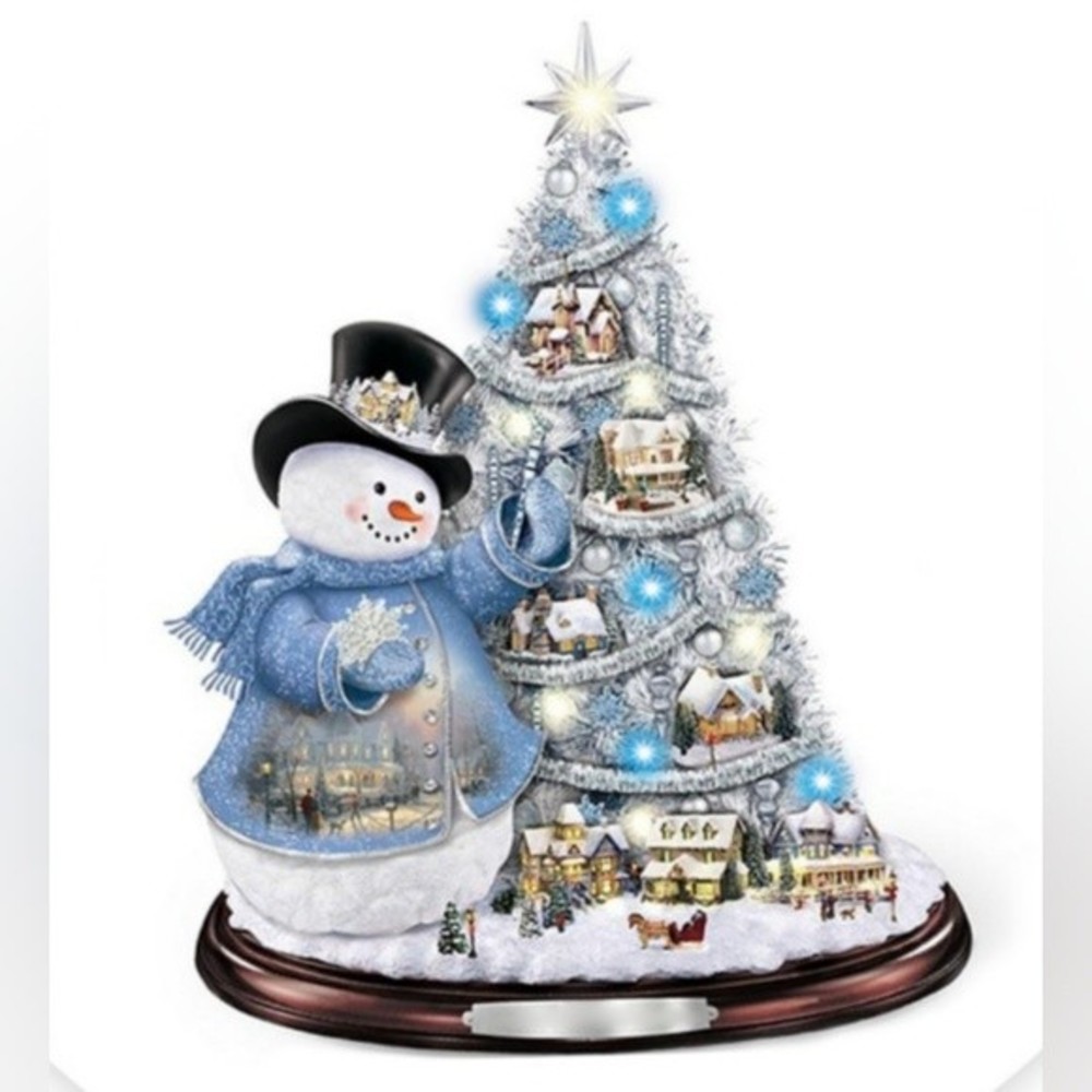 Snowman next to Christmas tree village view 5D Diamond Painting  Partial Round